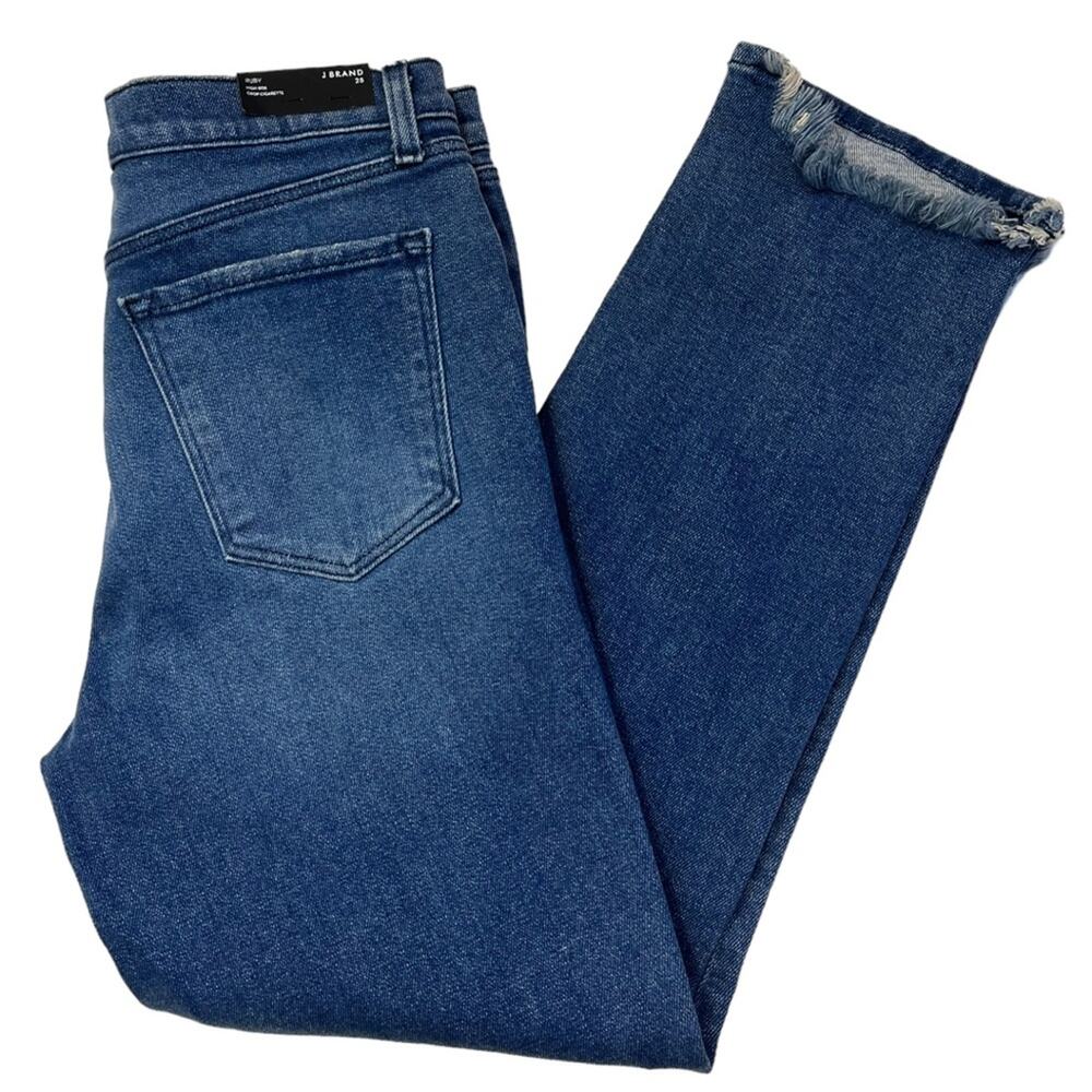 J Brand Ruby High Rise Crop Cigarette Indy Destruct Jeans - Picture 3 of 9